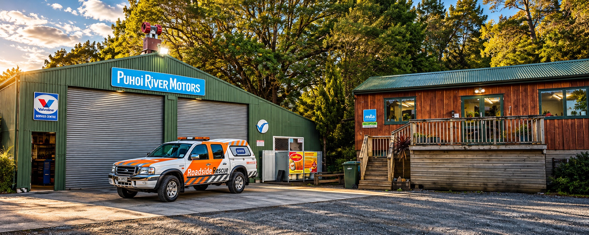 Puhoi Motors workshop and reception at 1 Ahuroa Road, Puhoi