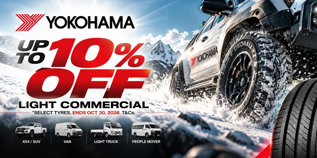 Yokohama up to 10% off light commercial tyres for 4x4, van, light truck and people mover. Select tyres, ends 30 October 2026